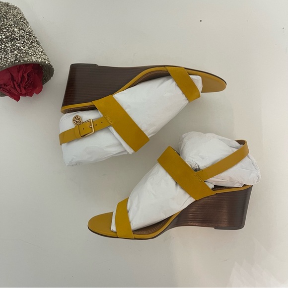 Tory Burch Mini Benton Wedged Sandal In Gold Finch -New In Box- Reemoly - Picture 8 of 14